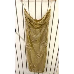 Anthropologie Embellished One of a Kind Gold Slip Dress